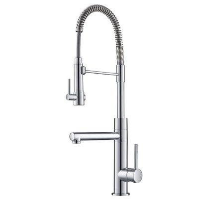 Kraus KPF-1603CH Rubinetto da Cucina a 2 funzioni in Stile Commerciale Pre-risciacquo con beccuccio a Molla Estraibile e riempitore, Finitura cromata, 24 3/4 inch
