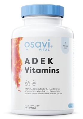 Osavi ADEK Vitamins – 120 Softgels | Supports Immunity, Bones & Skin | Natural Beta–Carotene, D3, E & K2 for Immune Defense, Strong Bones, Healthy Skin, Vision & Muscle Function
