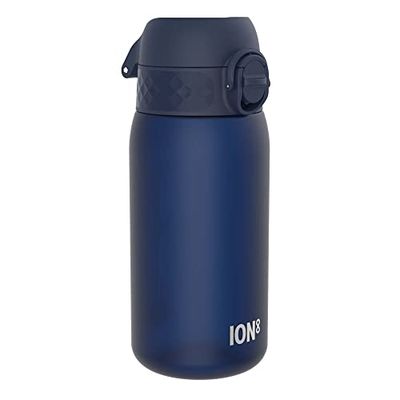 Ion8 Kids Water Bottle, 350 ml/12 oz, Leak Proof, Easy to Open, Secure Lock, Dishwasher Safe, BPA Free, Carry Handle, Hygienic Flip Cover, Easy Clean, Odour Free, Carbon Neutral, Navy Blue