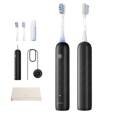 Mova Fresh Pro 3DClean Spazzolino elettrico conApp, Ricaricabile per adulti, 2 testine, custodia da viaggio, testina di ricambio 3in1 con supporto, 30giorni di durata della batteria, Nero Opaco