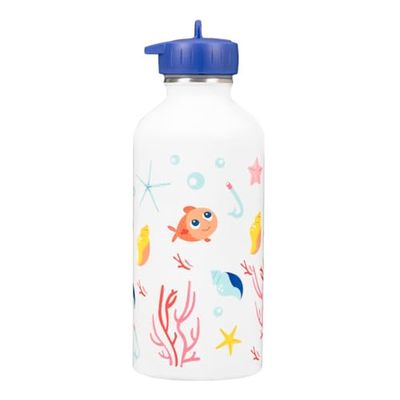 Gourde enfant Acier inoxydable DRAEGER PARIS - Facile à nettoyer - gourde réutilisable - Idéale pour voyage, parc, école - Contenance 300ml - 17 cm x 6,5 cm - Blanc - Thème : Petit Poisson Rouge