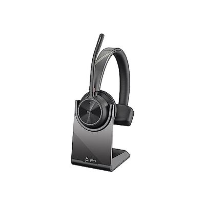 Plantronics Poly – Trådlöst Voyager 4310 UC-headset med laddningsstation (Plantronics) – ett öra-headset – USB-A-Bluetooth-adapter – kompatibel med lag (certifierat), zoom och mer, svart