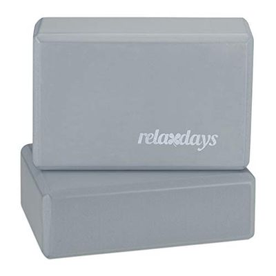 Relaxdays yogablok, set van 2, foam blok voor yoga en fitnessoefeningen, schuim, antislip, HBD: 8x23x15 cm, grijs