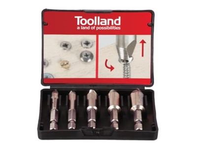 Toolland Set per rimozione viti, 5 pezzi, per rimuovere viti danneggiate, adatto per trapani