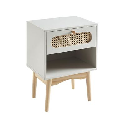 BAÏTA SiXTINE Nachtkastje, parelgrijs en rotan riet, 40 cm