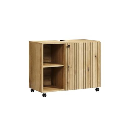 trendteam smart living - Szafka pod umywalkę szafka pod umywalkę na kółkach - łazienka - PureBliss - wymiary po zmontowaniu (szer. x wys. x gł.) 80 x 64 x 42 cm - kolor dąb Evoke z czarnymi rowkami