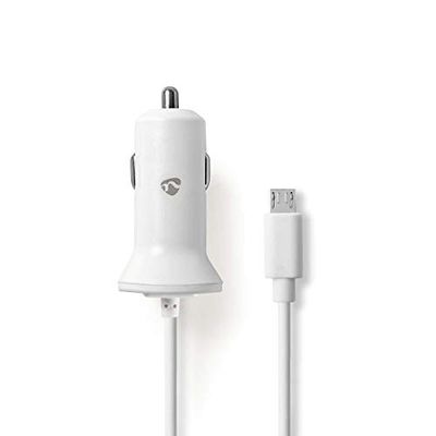 Nedis - Caricabatterie da auto 2,4 A, cavo fisso micro USB