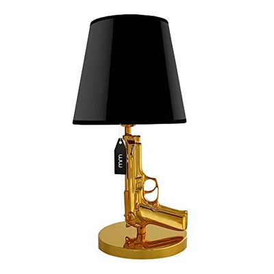 mikamax – mm Golden Gun Lamp Beretta – Design – Lamp – Nightlight - Desk Lamp – Black – Golden – Interior – Housewarming Gift