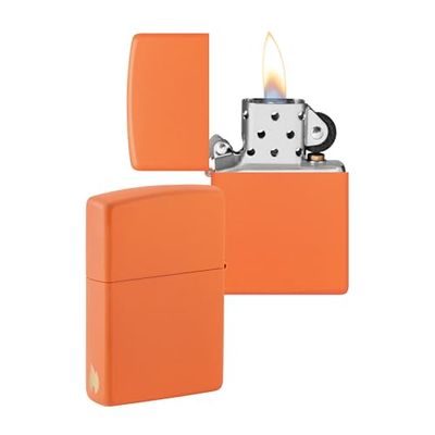 Zippo Windproof Lighter - Flame Logo - Orange Matte Finish - Refillable for Lifetime Use - Adjustable Flame - Gift Box - Metal Construction - Made in USA