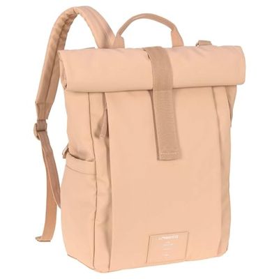 LÄSSIG Wikkelrugzak, luierrugzak met aankleedkussen, kinderwagenopzetstuk, flessenhouder duurzaam geproduceerd/rolltop up backpack perzik roze
