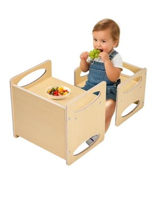 VEVOR Ensemble Table et Chaises pour Diversification Alimentaire Enfants, Mobilier pour DME en Bois, Table de d'Activités pour Enfants à Hauteur Réglable, pour Dessiner Lire Manger, Tout-Petits