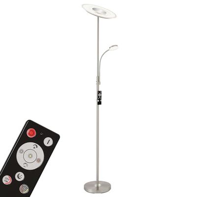 BRILONER Leuchten Candeeiro LED de pé com braço de leitura, ajustável sem níveis, com controlo remoto, metal, 28 W, 2500 lúmens, níquel mate, altura: 1,80 m, 24 W
