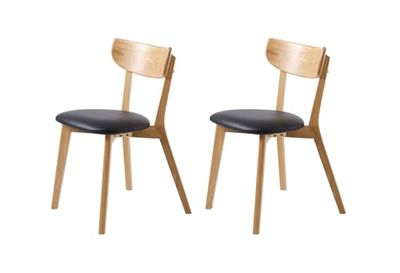 FJORDFORM Esszimmerstuhl, 2'ER Set, Massive Eichenbeine, Sitz mit Kunstleder-Bezug Chaises de Salle à Manger, Chêne, polyuréthane Noir, Taille Unique