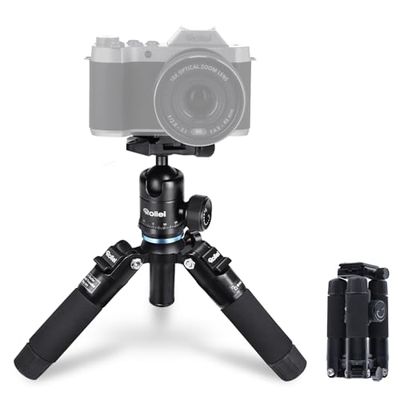Rollei Compact Traveler Mini M1, mini tripé câmara de alumínio 49 cm tripé pequeno leve de viagem com cabeça esférica arca Swiss Minitripode mesa para DSLR preto, mini tripé - câmara - tripé