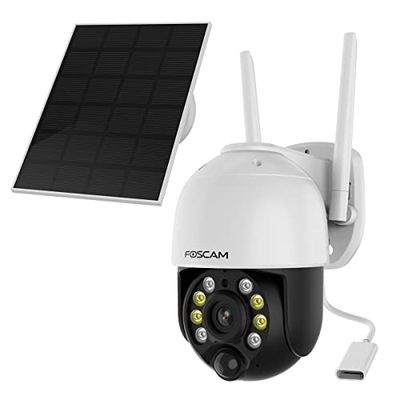 Foscam B4 WLAN Überwachungskamera Weiß inkl. Solarpanel 4MP (2560x1440), Akkubetrieb, WLAN, Schwenk- und Neigefunktion