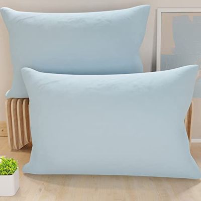 PETTI Artigiani Italiani - Par de Fundas de Almohada 50x80 cm, Pareja de Funda de Cojín Lisas Celeste, 100% Microfibra Hipoalergénica, Made in Italy