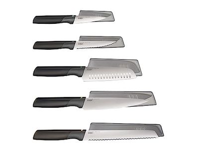 Joseph Joseph Duo Ensemble de couteaux de cuisine Elevate 5 pièces, lames en acier inoxydable japonais, comprenant un couteau d'office, un couteau dentelé et un couteau de chef avec étui de protection