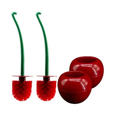 Paradmas Lot de 2 brosses WC en Forme de Cerise avec Support et Long Manche, Rouge