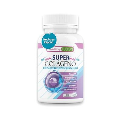 Healthy Fusion - Super Colágeno | Colágeno Hidrolizado Peptan 180 comprimidos | Magnesio, Calcio, Vitaminas C y D3 | Fuente pura de Colágeno | Articulaciones, piel, cabello, uñas y bienestar general