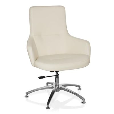 hjh OFFICE 670580 Fauteuil Lounge, Chaise Lounge Shake 300 Blanc, Assise Forme Coque revêtue de Simili Cuir, avec accoudoirs, piètement Stable en Acier chromé, siège pivotant, réglable en Hauteur
