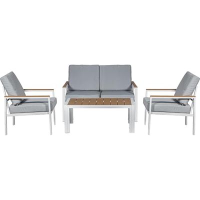 SET SOFÁ 2P+2 SILLONES+MESA ALUMINIO BLANCO COJINES GRIS_SOF┴:116X71X68 MESA:98X54X39C