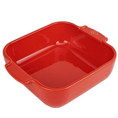 PEUGEOT - Square Ceramic Baking Dish - 21 cm (including handles) x 16.3 cm x 5.4 cm - Capacity: 1.1 L - 10 Year Guarantee - Made In France - Red Colour