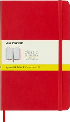 Moleskine Classic Squared Paper Notebook, Soft Cover and Elastic Closure Journal, Color Scarlet Red, Size Large 13 x 21 A5, 192 Pages