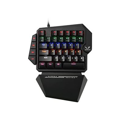 WE Gamium - Tastiera Gamer cablata meccanica, formato 1 mano, 35 tasti, 4 tasti macro, blu switch, retroilluminazione, poggia-mano, cavo 1,6 m, nero