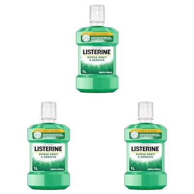 LISTERINE Collutorio Difesa Denti e Gengive, Al gusto di Menta Fresca, Collutorio gengive infiammate per denti forti, Con Fluoruro, Igiene orale per Gengive sane, 1L (Confezione da 3)