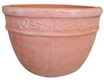 VASO CON FOGLIE IN RILIEVO IN TERRACOTTA; DIAMETRO CM. 32, ALTEZZA CM. 26. FATTO A MANO - GIARDINAGGIO