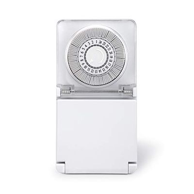 conecto Mechanische timer voor stopcontact, binnen en buiten (indoor/outdoor), schuifregelaar voor tijdweergave, 24 uur timer, beschermingsklasse IP44, kinderbeveiliging, 3500 W, wit