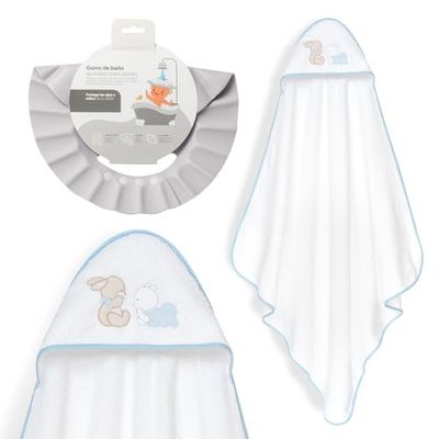 Interbaby - Mantello da bagno per bambini + cappello regolabile | Asciugamano con cappuccio 100% cotone, unisex, morbido, asciugatura rapida, ideale per neonati, neonati e bambini piccoli, design orso