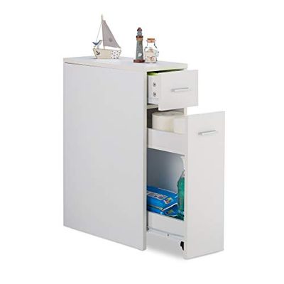 relaxdays Mobile Salvaspazio Alto & Stretto, 2 Cassetti, Bagno, Cucina, Salotto, Compatto a Colonna,61,5x20x45 cm,bianco