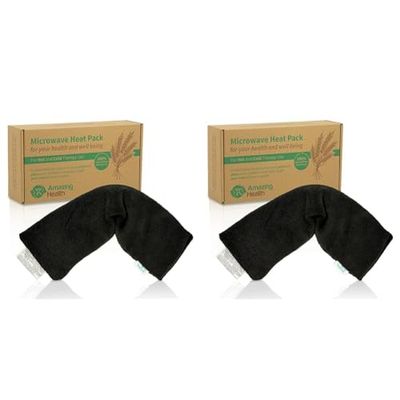 Amazing Health Unscented Wheat Bags Microwavable Heat Pack - Soft Black Fleece, Made in UK, 42cm Long, Heat Pad for Pain Relief (Pack of 2)