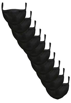 Build Your Brand Cotton Face Mask 10-pack Maschera di tutti i giorni, Black, One Size Unisex-Adulto