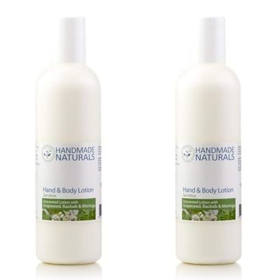 Handmade Naturals Unscented Nut Free Hand/Body Lotion with Grapeseed, Baobab & Moringa Oils (Pack of 2)
