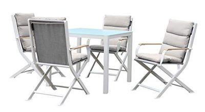 Westfield Outdoors Westfield Outdoors Amber Outdoor Garden Dining Set for up to Eight Users, Lightweight, yet Robust Chairs Support up to 120kg Garden Furniture Set - White/ Beige, L