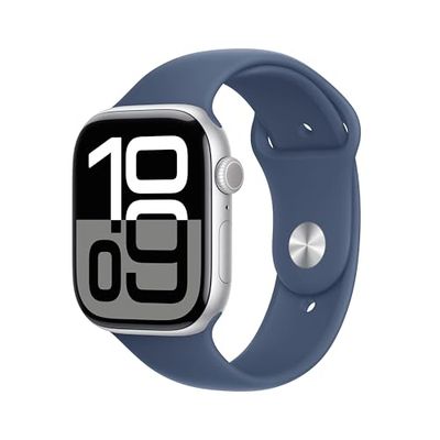 Apple Watch Series 10 GPS + Cellular 46 mm Smartwatch con cassa in alluminio e cinturino Sport Loop Denim - S/M. Fitness tracker, app ECG, display Retina always-on, Carbon Neutral