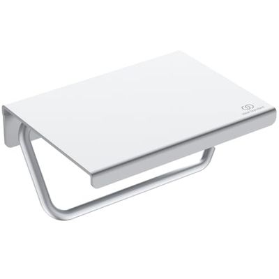 Ideal Standard BD592SI ALU+ - Portarrollos de Papel higiénico con Estante, Soporte para Papel higiénico, Soporte para Rollos de Papel, para baño, Color Plateado