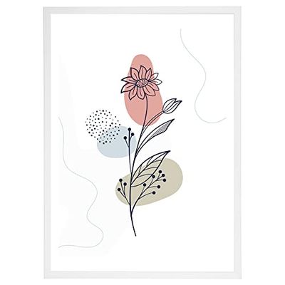 Arterby's® - Premium Poster Quadro Cornice Tela Canvas Dipinto Mood - Illustrazione Fiori e Foglie Minimal Line Art - Made in Italy - HD Poster con Cornice Semplice Bianca 30x40 cm A008 D0010