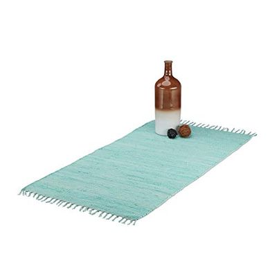 Relaxdays Tapete de corredor com franjas, tapete de correr, tapete de algodão, para sala de estar, 70 x 140 cm, azul turquesa