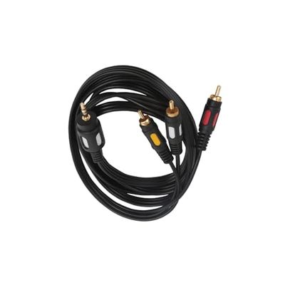 Glowster Cavo audio nero 3x RCA da 1,8 m, perfetto per collegare apparecchiature audio e video, assicura una trasmissione del suono nitida e priva di interferenze per godere a casa.