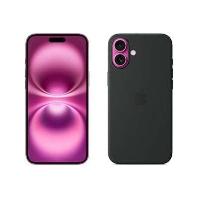 Apple iPhone 16 Plus (256 GB) - Roze + Siliconenhoesje met MagSafe - Zwart