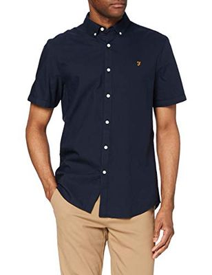 Farah Men's Brewer Slim FIT Cotton Oxford Shirt, Navy, S