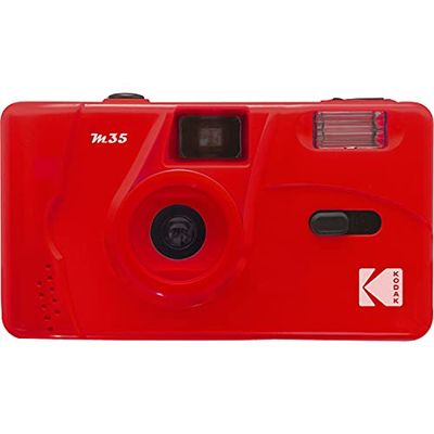 Kodak M35 DA00239, Macchina fotografica da 35 mm ricaricabile, con obiettivo grandangolare fisso, mirino ottico, flash integrato, batteria AAA, rosso
