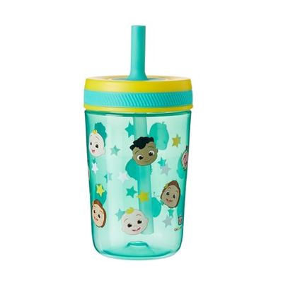 HOX Kelso Children's Water Bottle with Soft Sipper Straw – 443ml, BPA-Free, Leak-Proof, Durable & Portable for Kids - Cocomelon, Turquoise