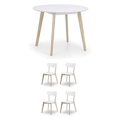 Julian Bowen Set of CASA Round Table and 4 Chairs, White & Limed Oak,100 X 100 Cm, Cas903