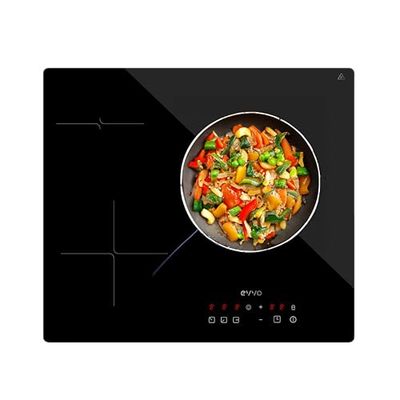 EVVO Placa Vitrocerámica 3 Fuegos de cocinado, Potencia máxima 5.700W, Bloqueo Infantil, 9 Niveles de Potencia, Máx Diámetro 30 cm, Control Táctil, Apagado Automático, Indicador de Calor (Modelo: V60)