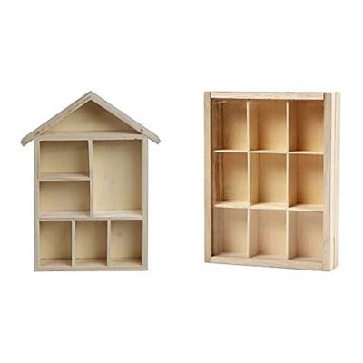 Creativ 575160 Étagère en Bois en Forme de Maison avec 7 Petits Compartiments, Beige & 57454 Boîte de présentation en Bois de Paulownia, 17 x 13 cm