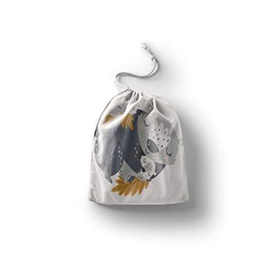 Bonamaison Impreso Algodón Bolsas con Cordón, Bolsa con Cordel para el Hogar y el Almacenamiento de Verduras, Bolso de Compras, Plegable, Ecologica, Reutilizables, Tamaño: 12x15 Cm
